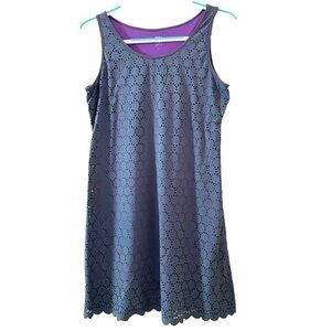 Title Nine Nimblene Illusion Stretch Gray Purple Laser Cut Mini Tank Dress Med